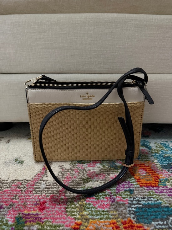 kate spade Handbags - kate spade Straw Crossbody with White Leather Trim and Black Strap